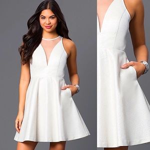 White & Metallic Silver Cocktail Dress